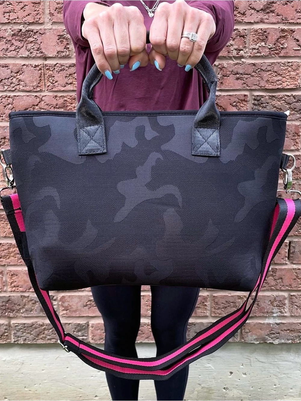 PreneLOVE Black Camo Neoprene Satchel Crossbody w/ 2 Straps